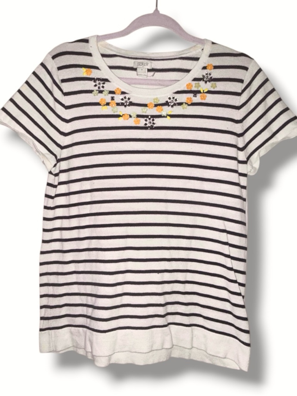 J. Crew short sleeve embellished neck line top